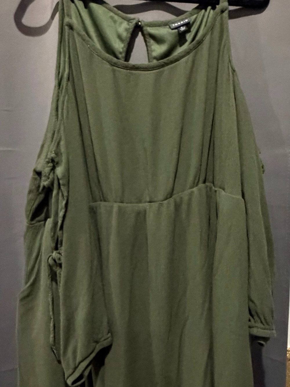 Torrid olive green cold-shoulder Tie Sleeve Dress size 3 (worn once)